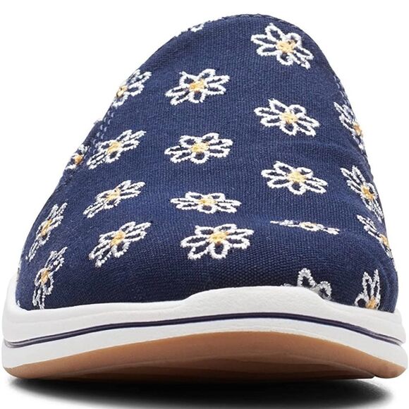 Clarks Women's cloud steppers Breeze Shore Mule Navy Floral Canvas NWT SZ10 - Picture 2 of 13